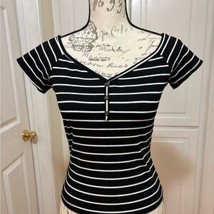 Black and White Striped Women's Top